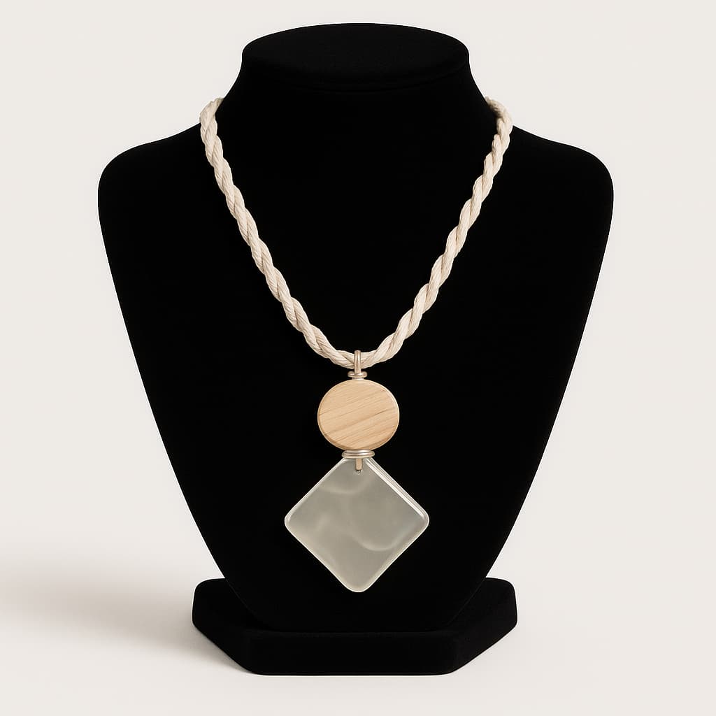 Colar Feminino Curto Elegante Cordão em Corino com Pedras em Resina