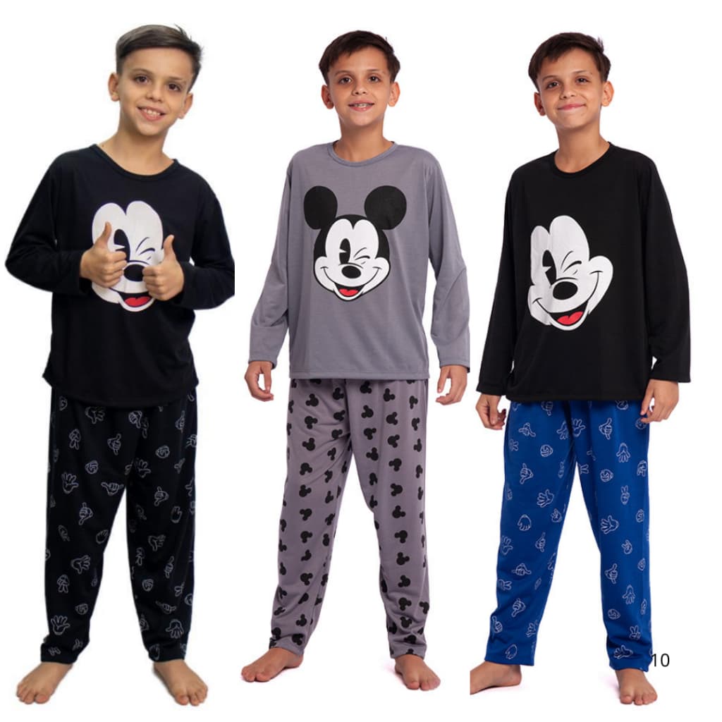 PIJAMA INFANTIL PERSONAGENS MANGA LONGA INVERNO ESTAMAPAS DIVERTIDAS