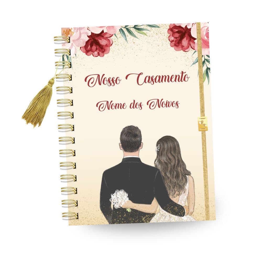 Agenda da Noiva com Nome dos Noivos na Capa Planejador do Evento do Casamento