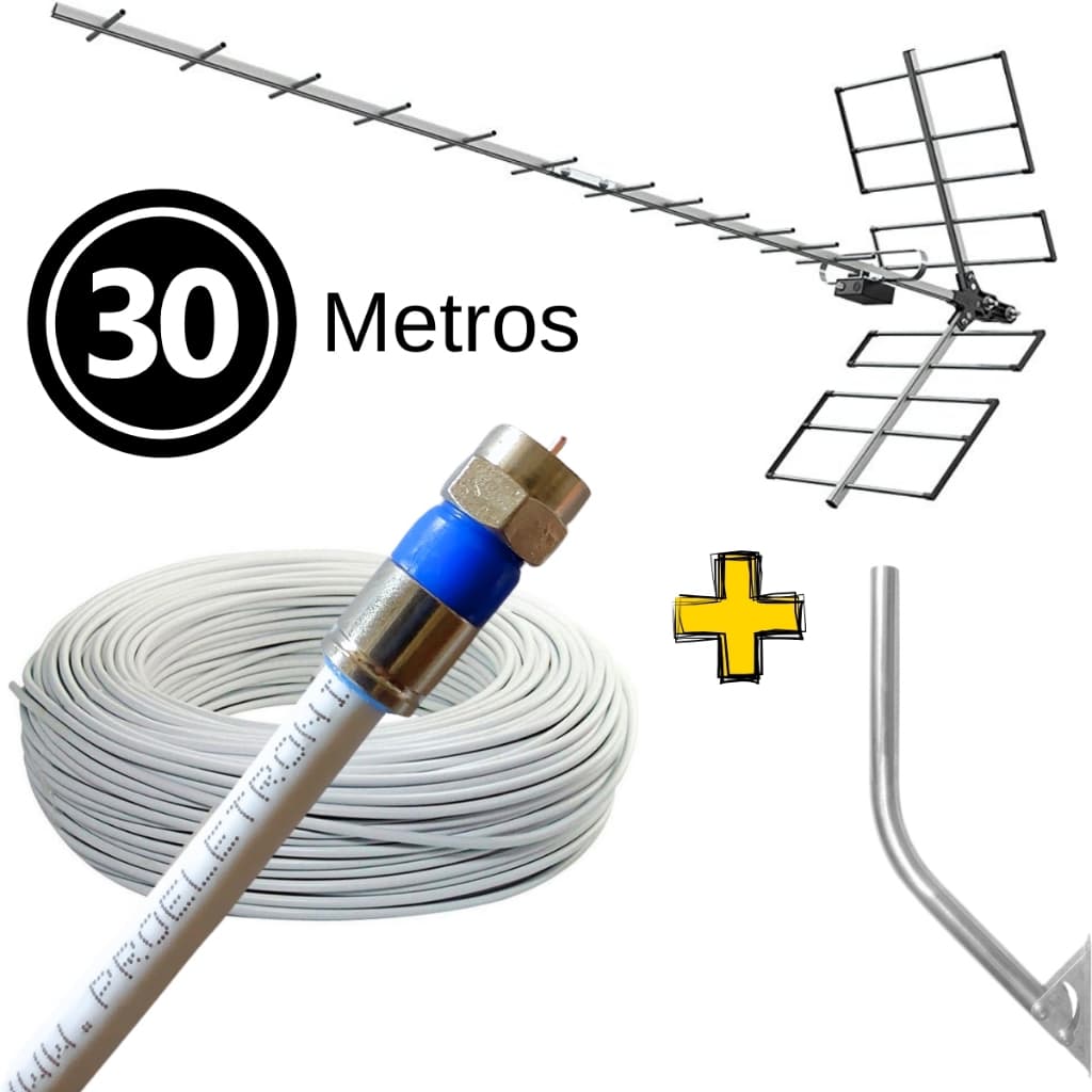 Antena Tv Digital Externa Yagi 4k hdtv Alta Ganho de sinal e Potencia 18 Dbi Prohd-1118 com Cabo Coaxial RG6 + Suporte