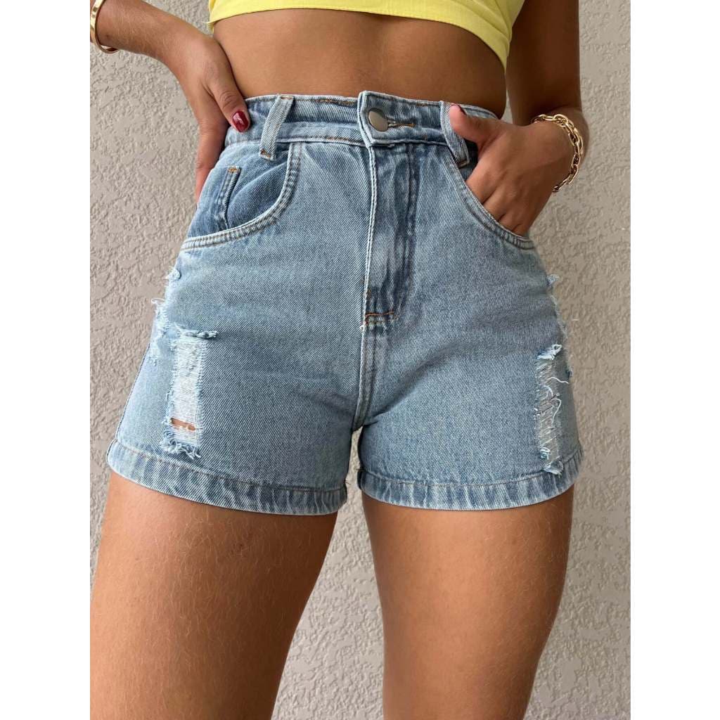 kissmelad 9049  Shorts jeans feminino  short jeans juvenil natural shorts Feminino com rascada perna larga cintuta alta