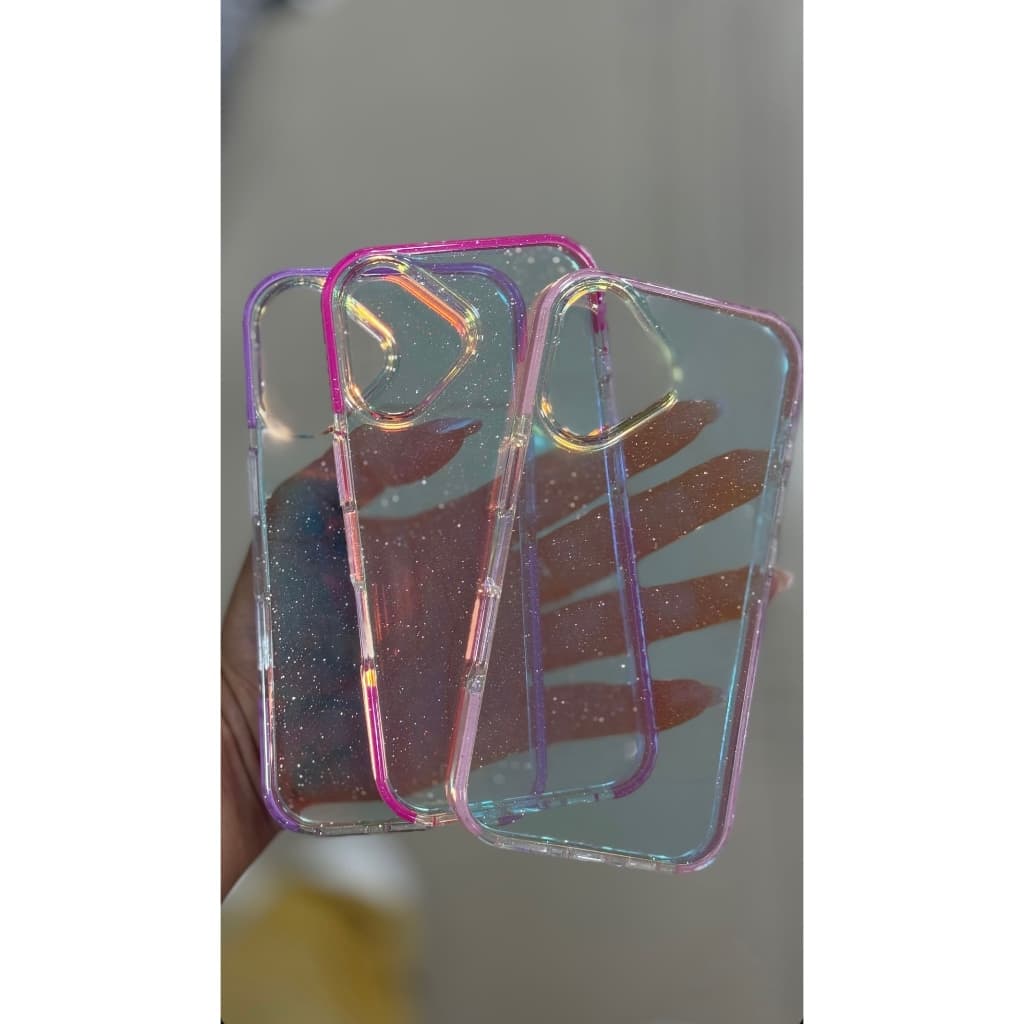 Capa Capinha Holográfica De Luxo Com Gliter Para IPhone 16 16PRO 16PRO MAX 16PLUS