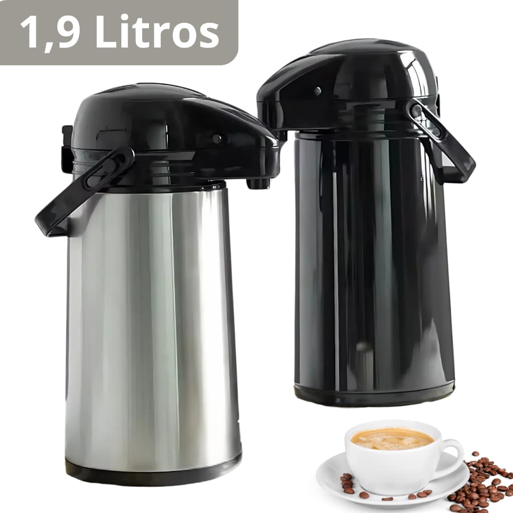 Garrafa Térmica Café 1,9 Litros Aço Inox Pressão Quente Frio Chá Chimarrão Suco