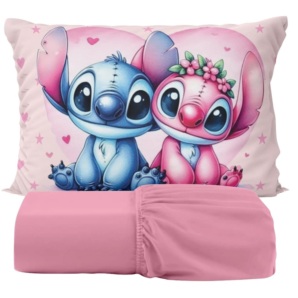 Jogo de Lençol 2 Pçs Solteiro Estampado Stitch Estampas Exclusivas Lençol c/ Elástico