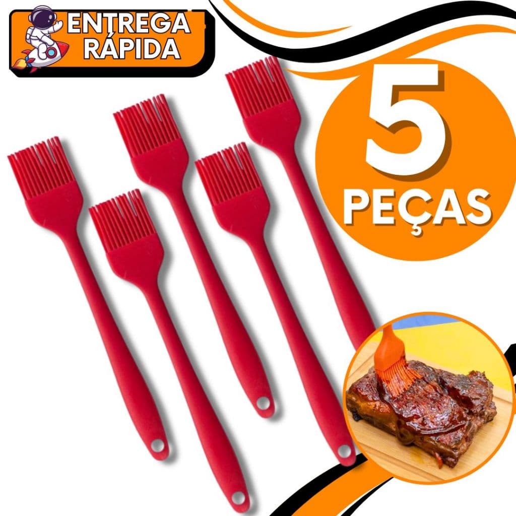 KIT 5 Pincel de Silicone Resistente Alta e Baixa Temperatura Colorido Culinario Manteiga Unta Tempero Carnes Massas