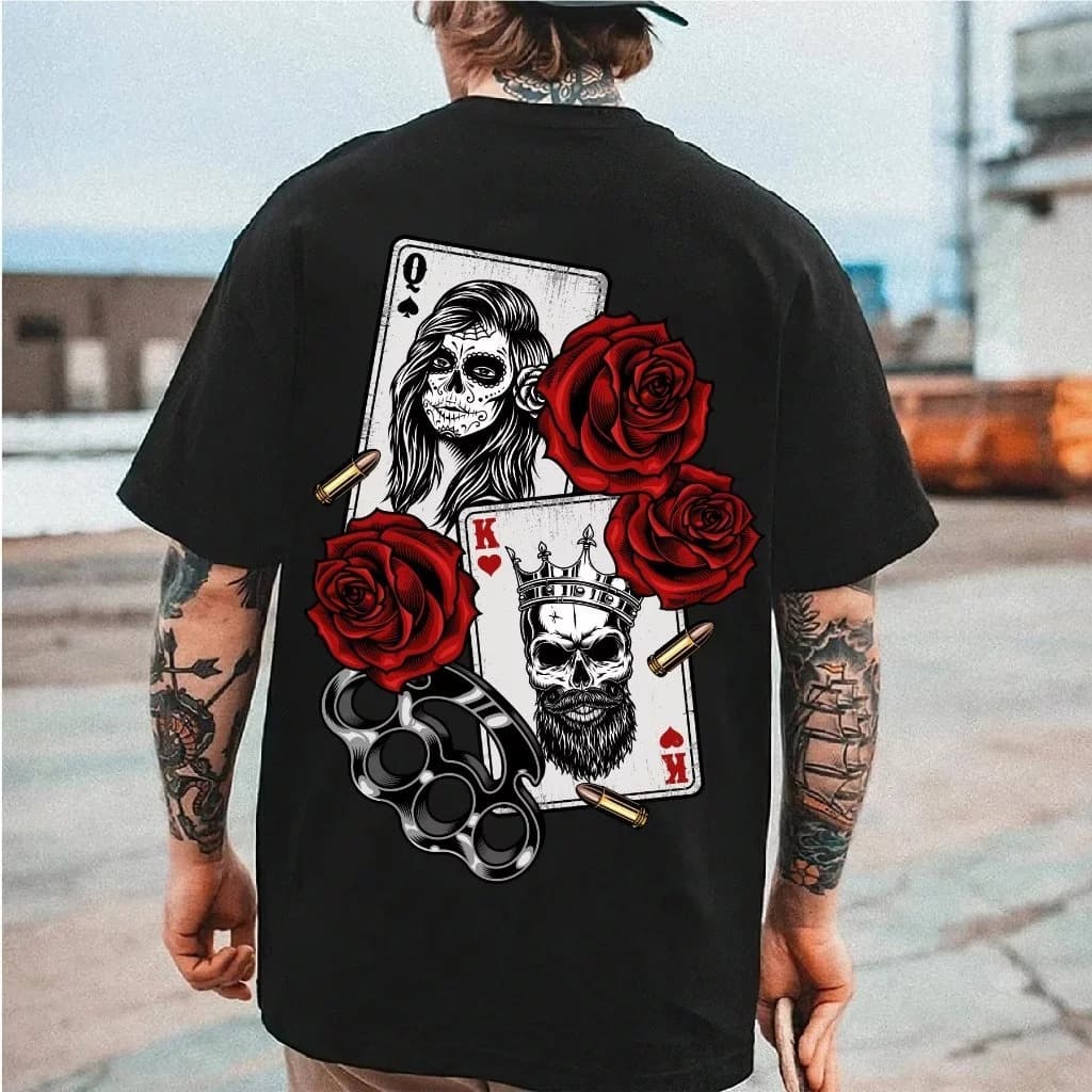 Camiseta Masculina Básica Streetwear Algodão Adulto Plus Size Soco Inglês Flor Rosa Cartas