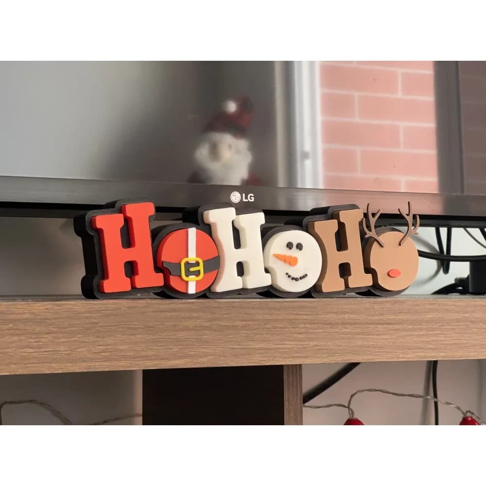 Enfeite de Natal “Ho Ho Ho” 3D – Decoração Criativa com Papai Noel, Rena e Boneco de Neve
