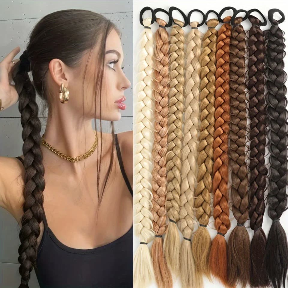 Rabo de Cavalo Sintético Extensão Aplique Rabo, Tranças Sintéticas, Extensão de Cabelo Feminino, Preto Castanho e Loiro