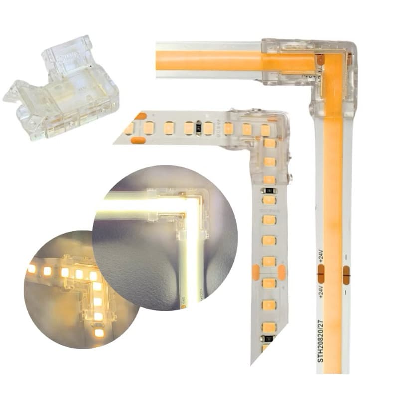 5 Unid Conector LED 8mm Tipo L 90° Sem Solda Para Fita COB ou SMD – Emenda de Canto