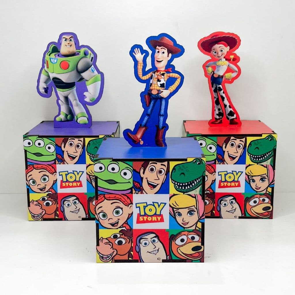 5/10/15 PCS Cubo Porta Treco com Aplique 10x10 Toy Story em MDF - Centro de Mesa Caixa