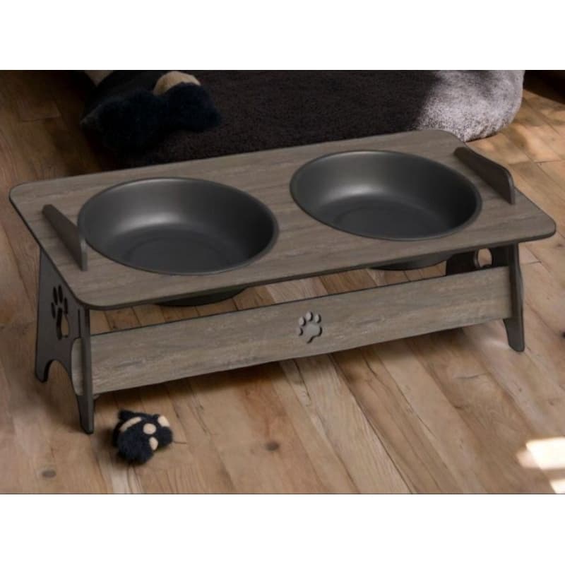 Tigelas Duplas para Cães e Gatos com Suporte em MDF – 400ml Cada