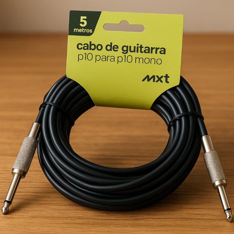 Cabo de Guitarra P10 Mono x P10 Mono 5 Metros | P10 P10 | BARATO | 5,8mm Reforçado | Acess Musicais e Áudio Profissional