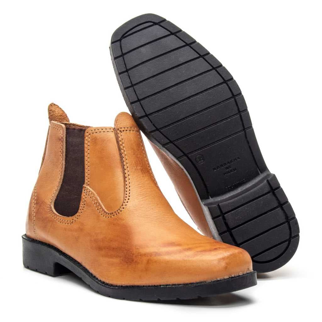 Bota Botina Trabalho Resistente De Couro Legitimo Bico Quadrado Solado MOD Peneu Promoção