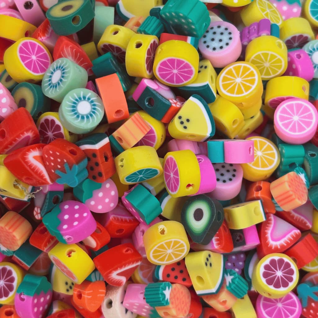 Miçanga Infantil Fruta Flor Entremeio Emborrachado Bijuterias DIY 100 / 50 / 25 Unidades