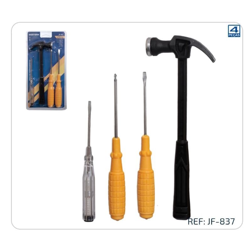 KIT FERRAMENTA COM MARTELO UNHA + CHAVE PARA TESTE E CHAVE FENDA / PHILIPS FRM