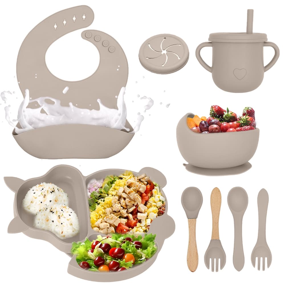 Kit Refeição Bebê Prato Babador Copo Talher Silicone Ventosa