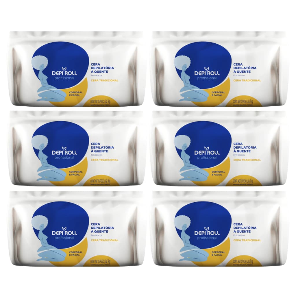 Kit com 6 Ceras Depilatória em Blocos DepiRoll - Cera Quente em Blocos Tradicional - 1Kg