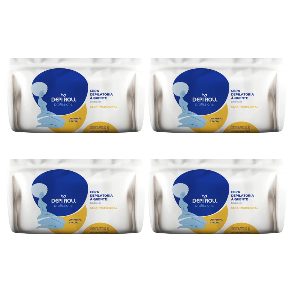 Kit com 4 Ceras Depilatória em Blocos DepiRoll - Cera Quente em Blocos Tradicional - 1Kg