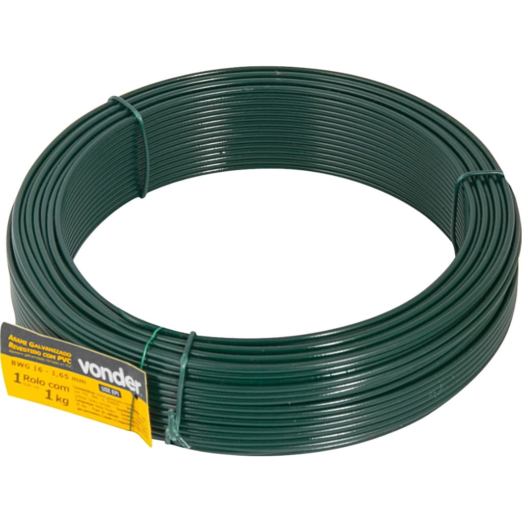 3 kg Arame Revestido com PVC Verde BWG 16 - 1,65 mm (2,30 mm com o revestimento) 3 rolos de 1,0 kg