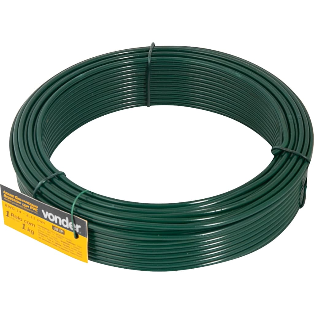 5 kg Arame Revestido com PVC Verde BWG 14 - 2,11 mm (2,80 mm com o revestimento) 5 rolos de 1,0 kg
