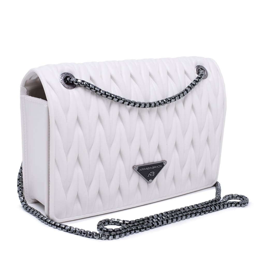 Bolsa Transversal Emborrachada Vinílica Alça de Corrente Amanda Brazil Blogueira Influencer Promoção