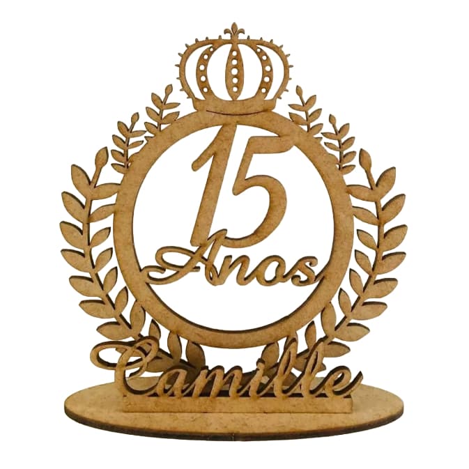 KIT 30 CENTRO DE MESA MODELO BRASÃO 15 ANOS MDF CRÚ
