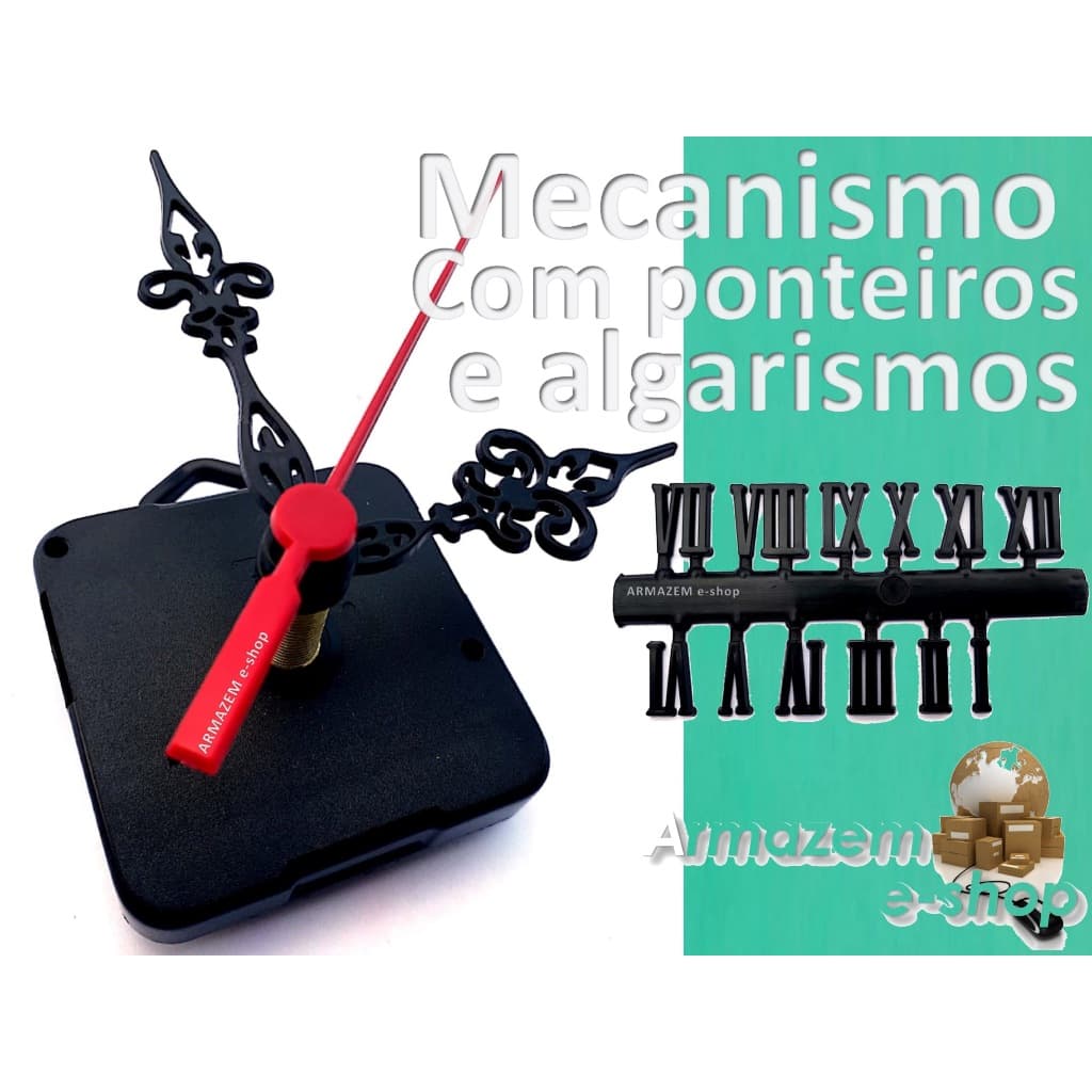 Kit Maquina De Relogio De Parede 22mm + ponteiros e Números romanos pretos