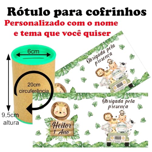 40 Rótulos Adesivos Personalizados para Cofrinho Festa 10x6cm - Qualquer Tema