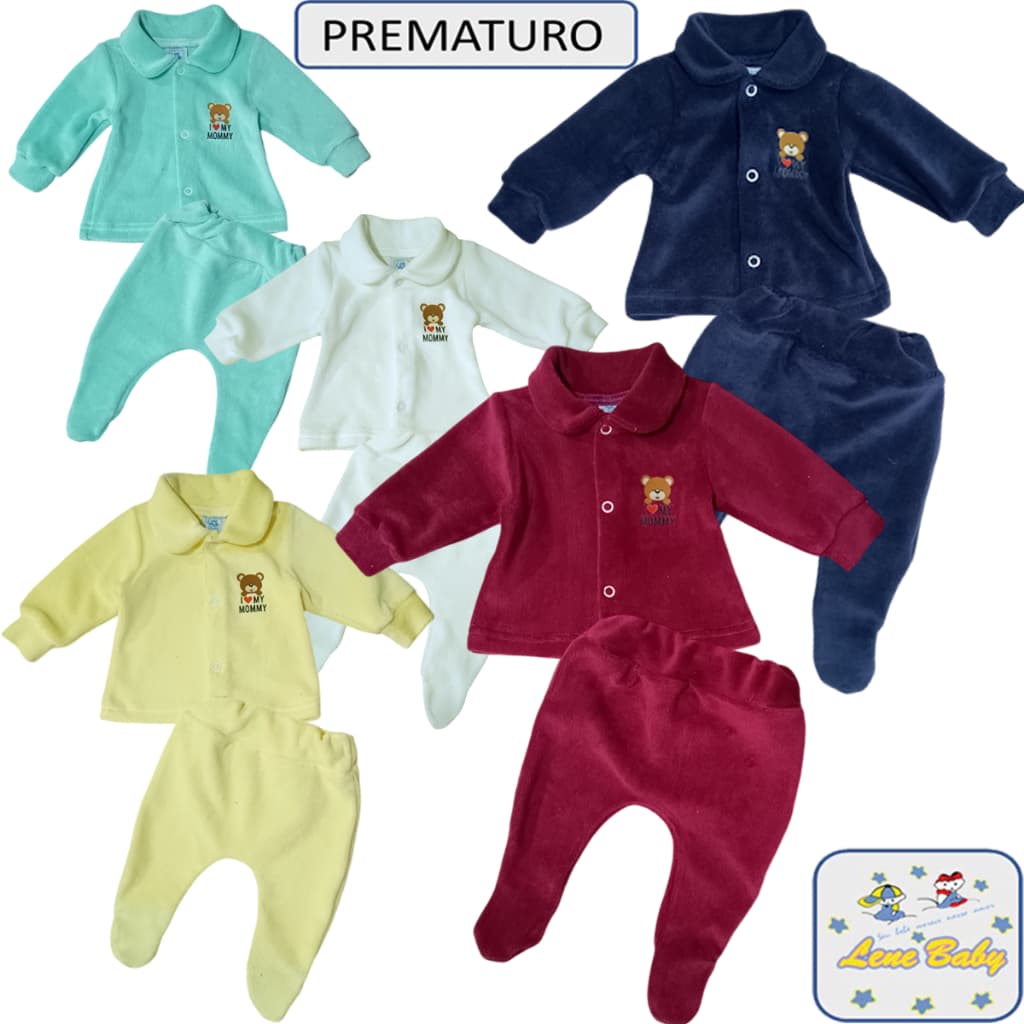 Conjunto para bebê Prematuro e Boneca Reborn Casaco e Calça c/ Pé PLUSH Liso com Aplicação LENE BABY