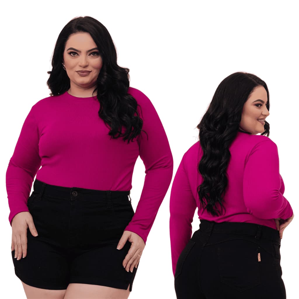 Blusa Feminina Plus Size Manga Longa Suede Canelado Tipo Cacharrel – Confortável e Elegante