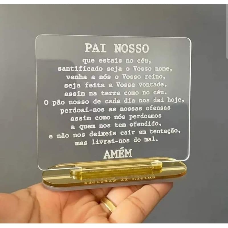 Placa Personalizada em Acrílico com Base Dourada – Com Sua Oração, Frase ou Mensagem - Presenre Criativo