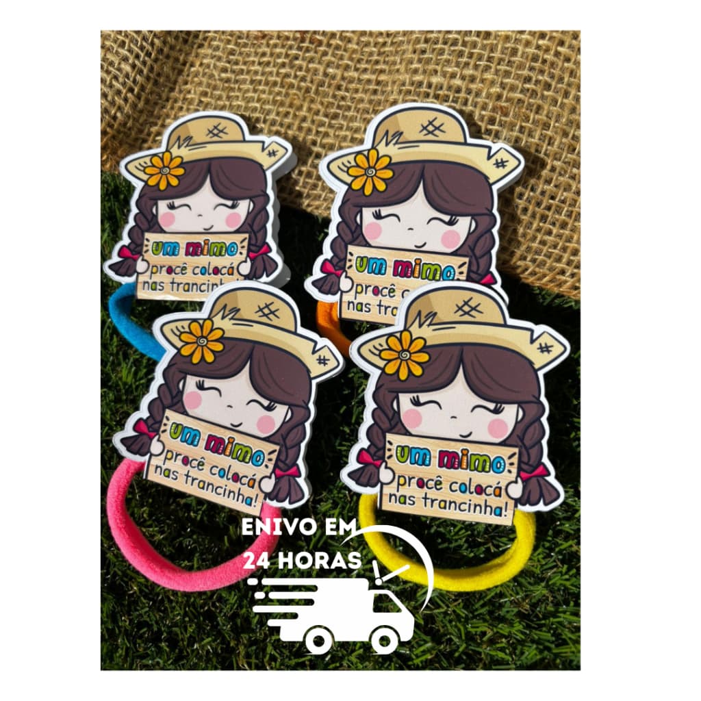 Lembrancinhas para Festa Junina - tags mimos brindes elásticos para cabelo