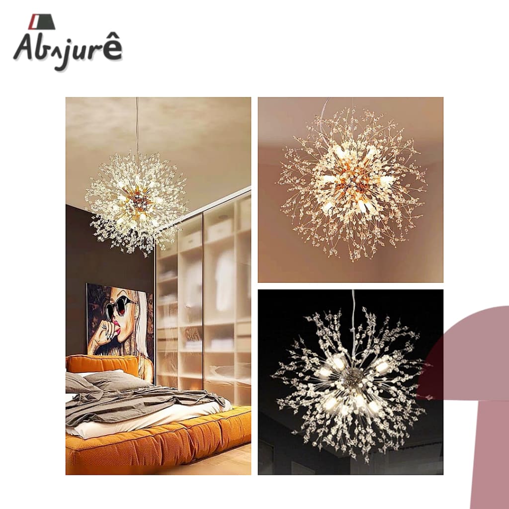 Luminária De Teto Pendente Dente De Leão Cristal Dourado Cromado Rose Luminária Bola 45cm G9