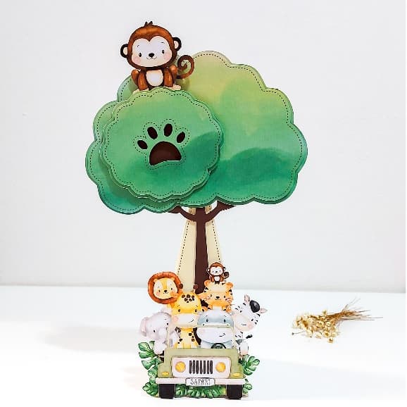 Caixa Pirâmide Safari Baby Aquarela - Lembrancinha Personalizada Festa infantil - Chá de Bebê