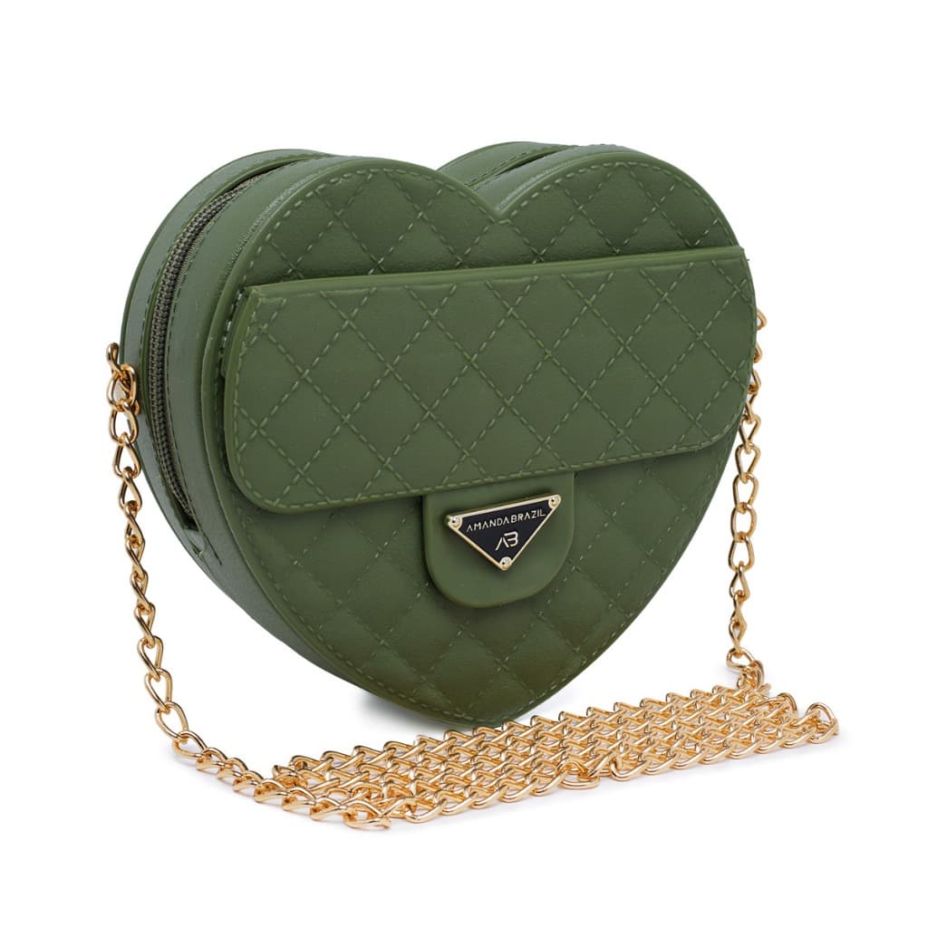 Bolsa Formato Coração De Borracha Amanda Brasil Transversal Casual Festa Alça corrente Dourada