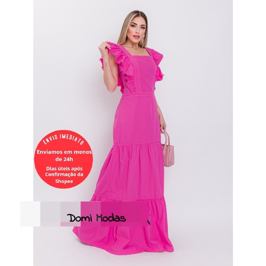Domi Modas Vestido Manga princesa  de sarja 7255