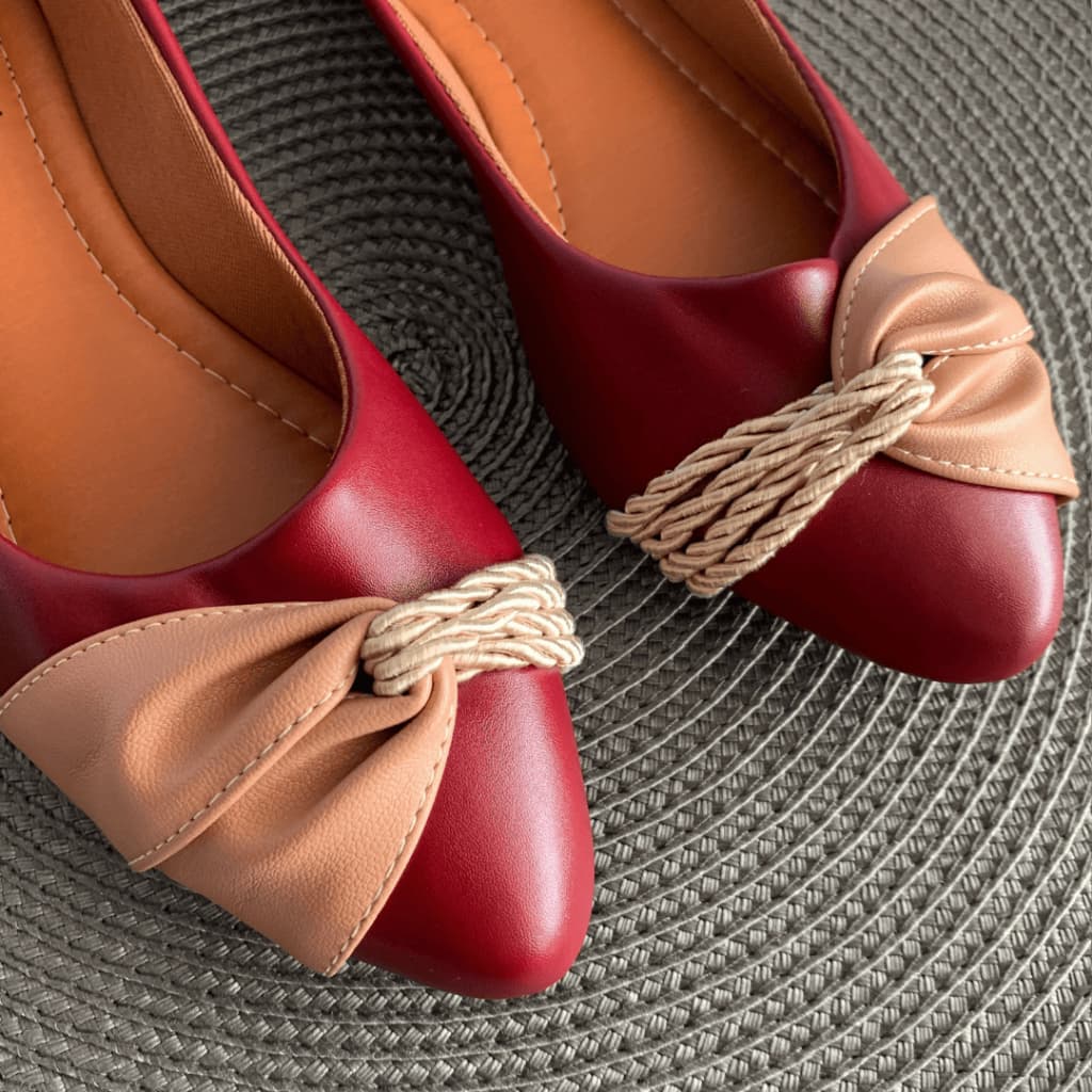 Sapatilha Feminina Confortável Bico Fino Sapatilha Marsala Bordô Cordão Trançado Elegante