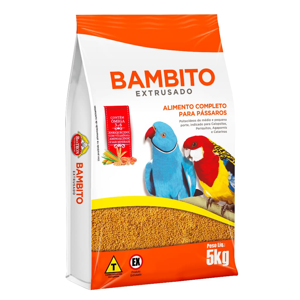 Bambito Extrusado Biotron 5kg: Alimento Psitacídeos Calopsitas, Periquitos e Mais