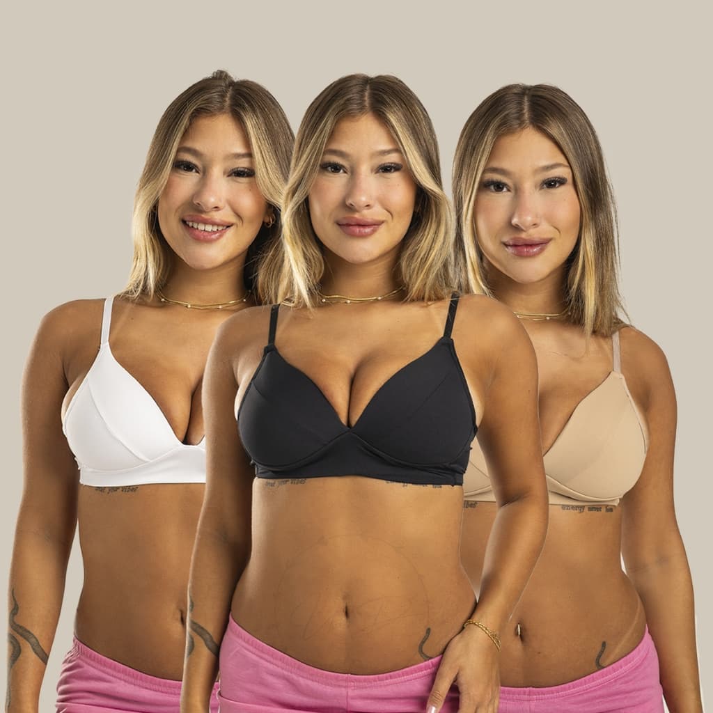 Kit 3 Sutiã Soft Bojo Sem Aro Liso Confort NÃO AMASSA Macio Microfibra Feminino