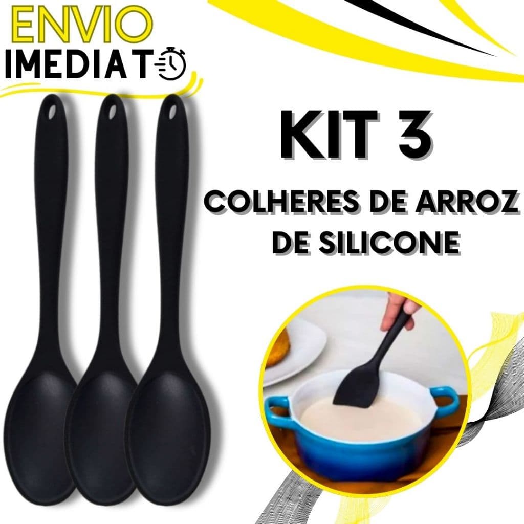 KIT 3 Colher de Arroz Silicone GRANDE 27cm Resistente Super Dura Não Risca Panela para Casa Cozinha Restaurante Buffet