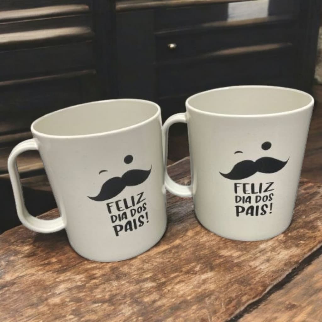5 Caneca Branca Plástico Pai Bigode 400 ml Presente Dia dos Pais