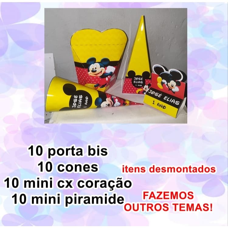 Kit 40 itens personalizados Tema Mickey