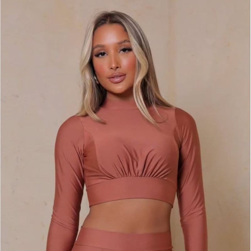 Blusa Cropped Manga Longa Feminino Gola Alta Premium