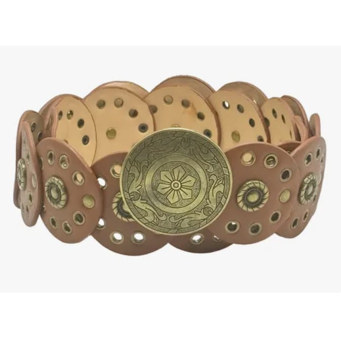 Cinto Feminino Boho Chic Pequeno Redondo Fivela Dourada Desenhada Vintage