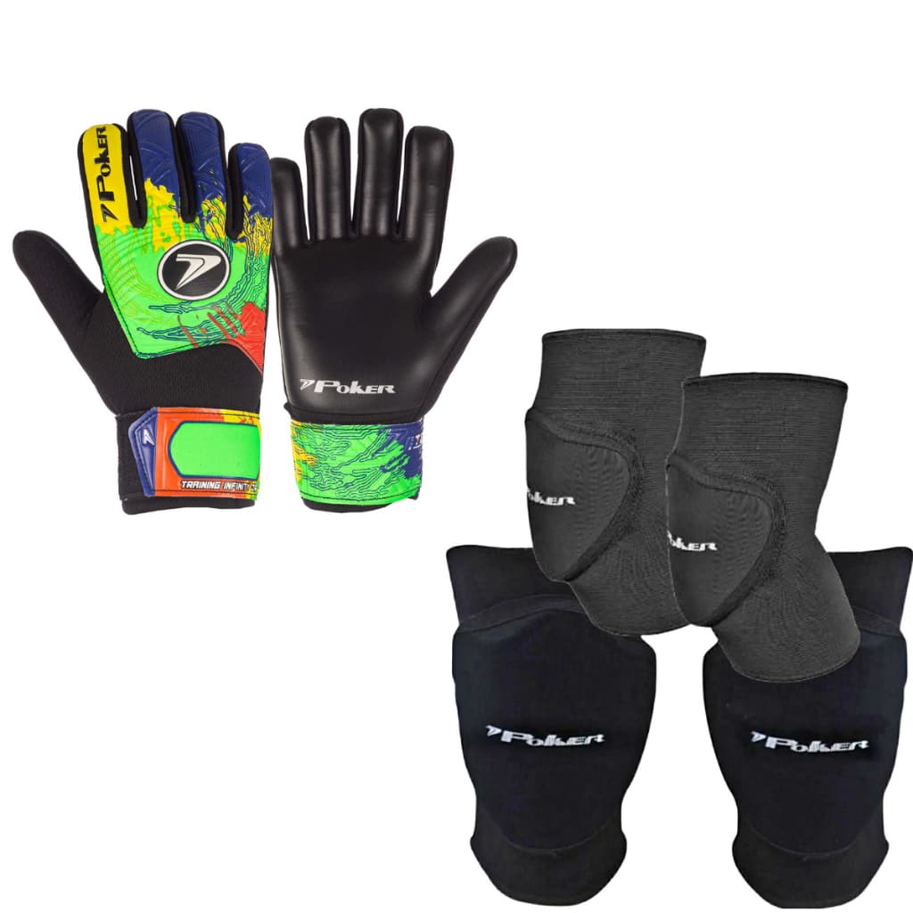 Kit Goleiro Poker Luva + Joelheira + Cotoveleira Pro Indoor