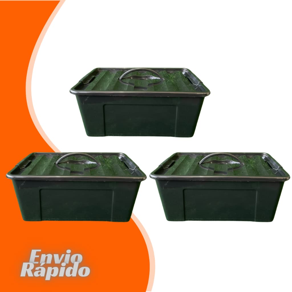 Kit 3 X Caixa Container Tampa Com Trava 20 Litros Cesto Organizador Multiuso Casa Maleta Grande 20L