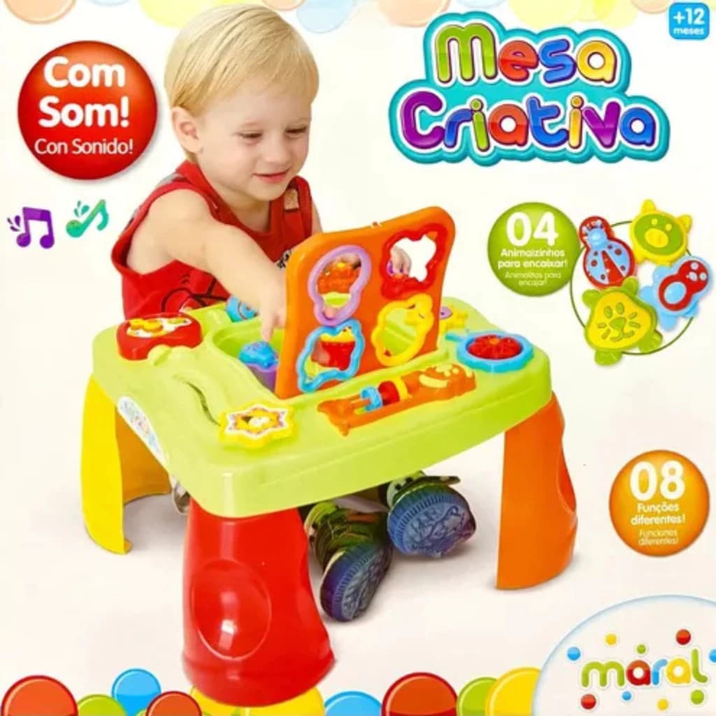 Andador Para Bebê Infantil Criança de Empurrar Educativo Mesa Musical com Som 4 em 1 Maral 3001 Colorido