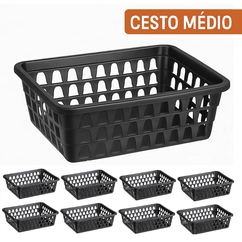 Kit 08 Cestos Organizador Multiuso Banheiro Médio 19x15x6cm