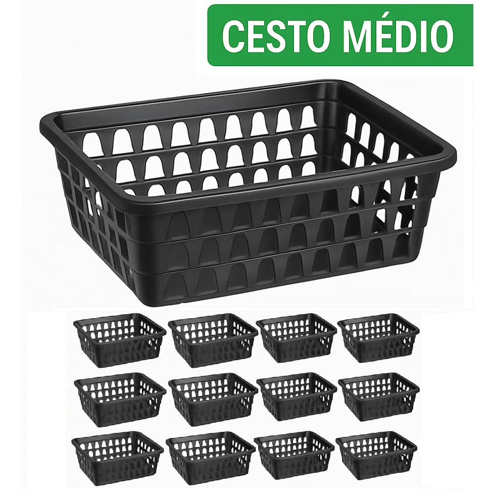 Kit 12 Cestos Organizador Multiuso Banheiro Médio 19x15x6cm