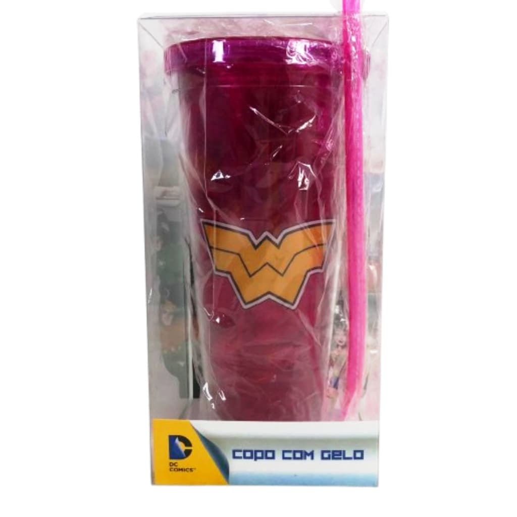 Copo Rosa Com Cubos De Gelo Mulher Maravilha 600ml - Liga Da Justiça - DC Comics